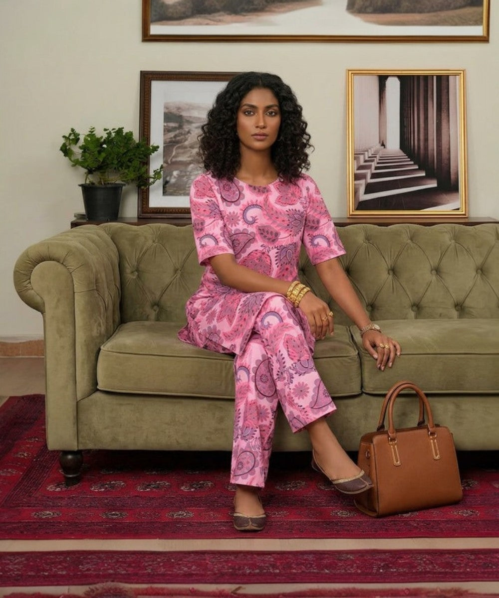 Bareeze pink Printed 2-Piece Suit