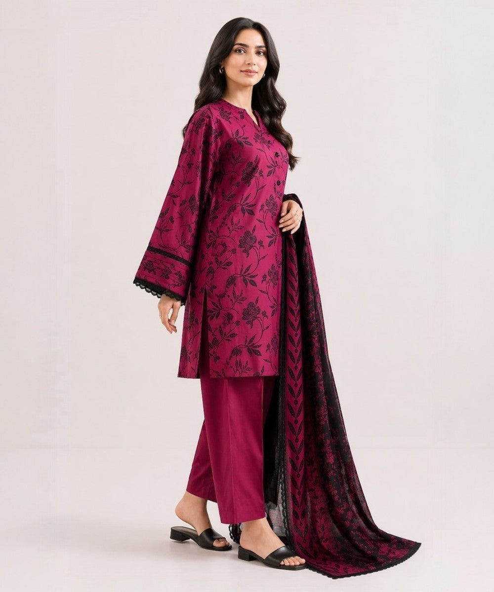 Saya Maroon 3 Piece Printed Lawn Suit