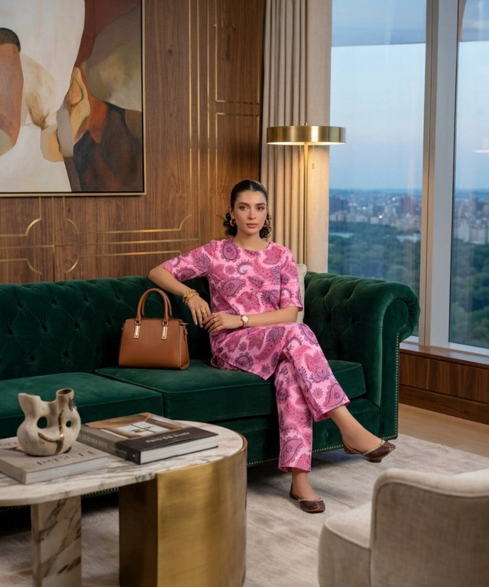 Bareeze pink Printed 2-Piece Suit