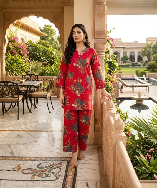 Bareeze Red Printed 2-Piece Suit