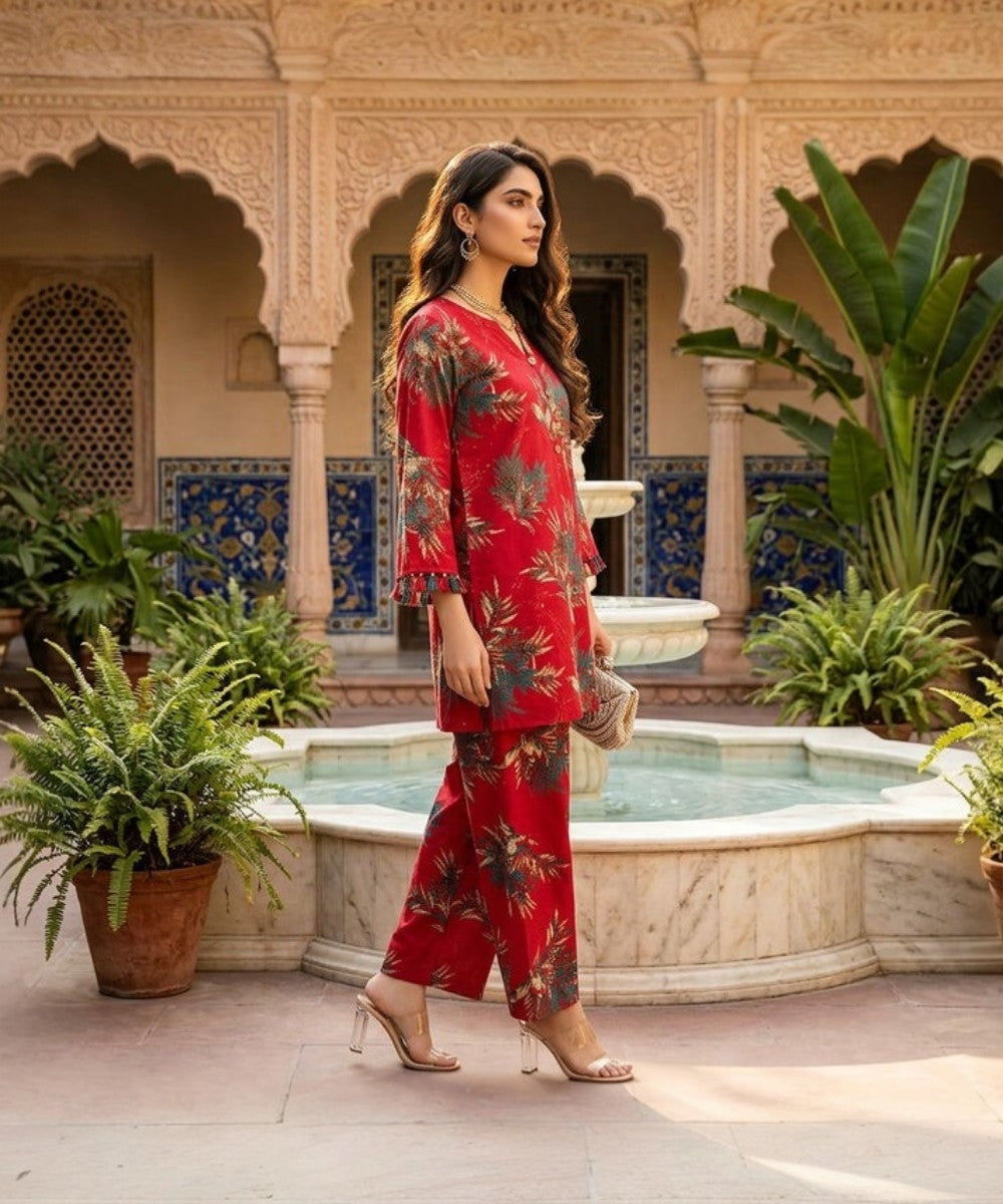 Bareeze Red Printed 2-Piece Suit