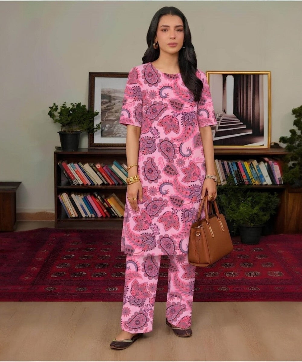 Bareeze pink Printed 2-Piece Suit