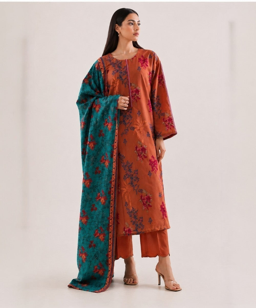 Saya Brown 3 Piece Printed Lawn Suit