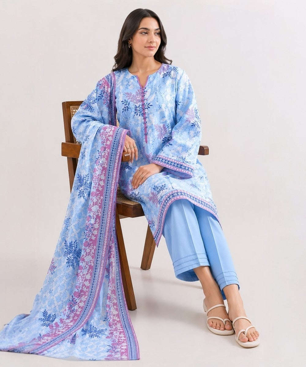 Saya Sky Blue 3 Piece Printed Lawn Suit