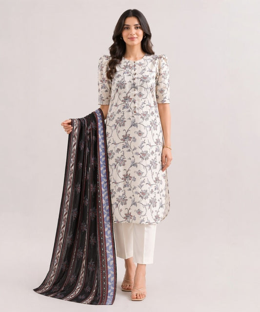 Saya White 3 Piece Printed Lawn Suit