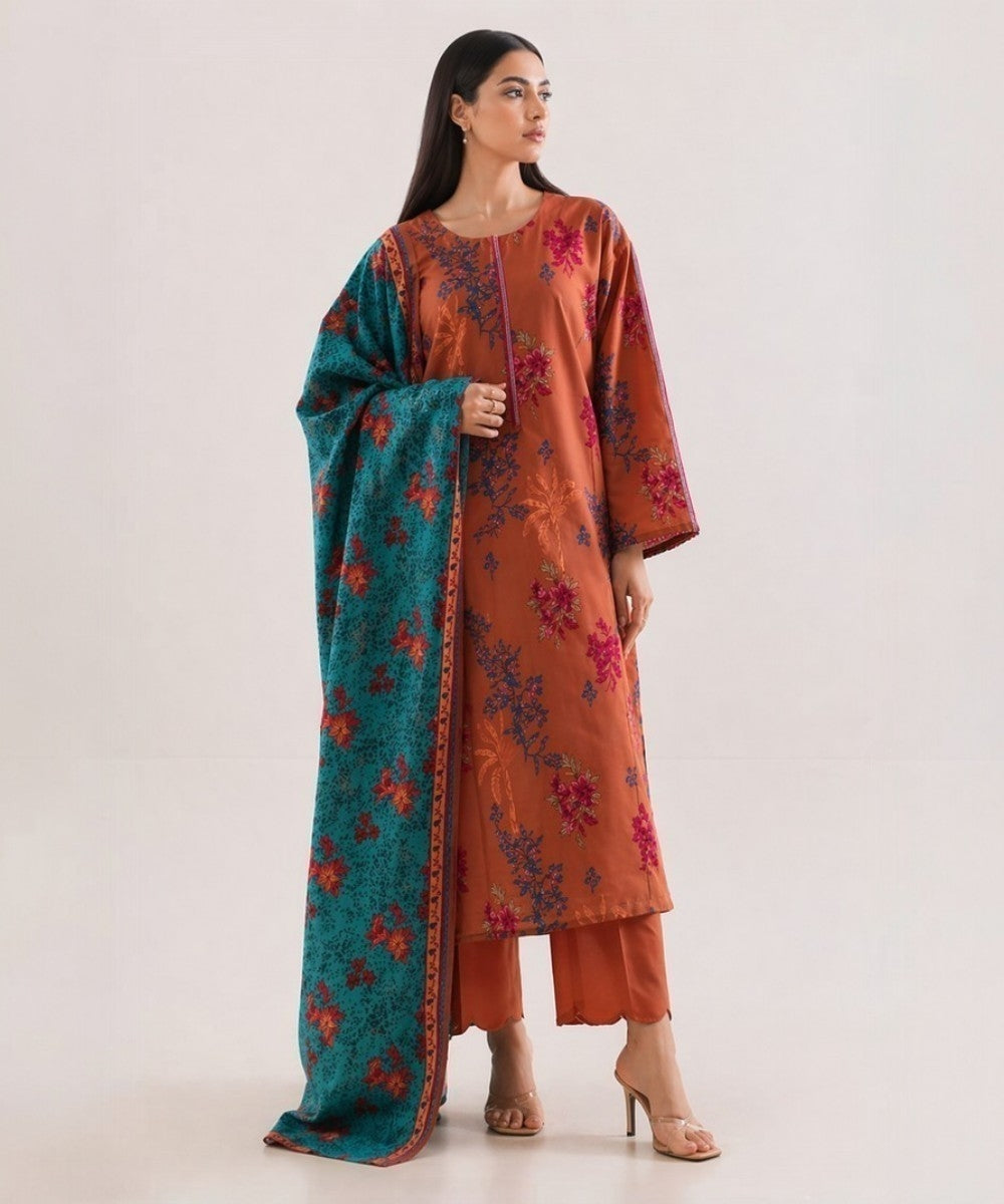 Saya Brown 3 Piece Printed Lawn Suit