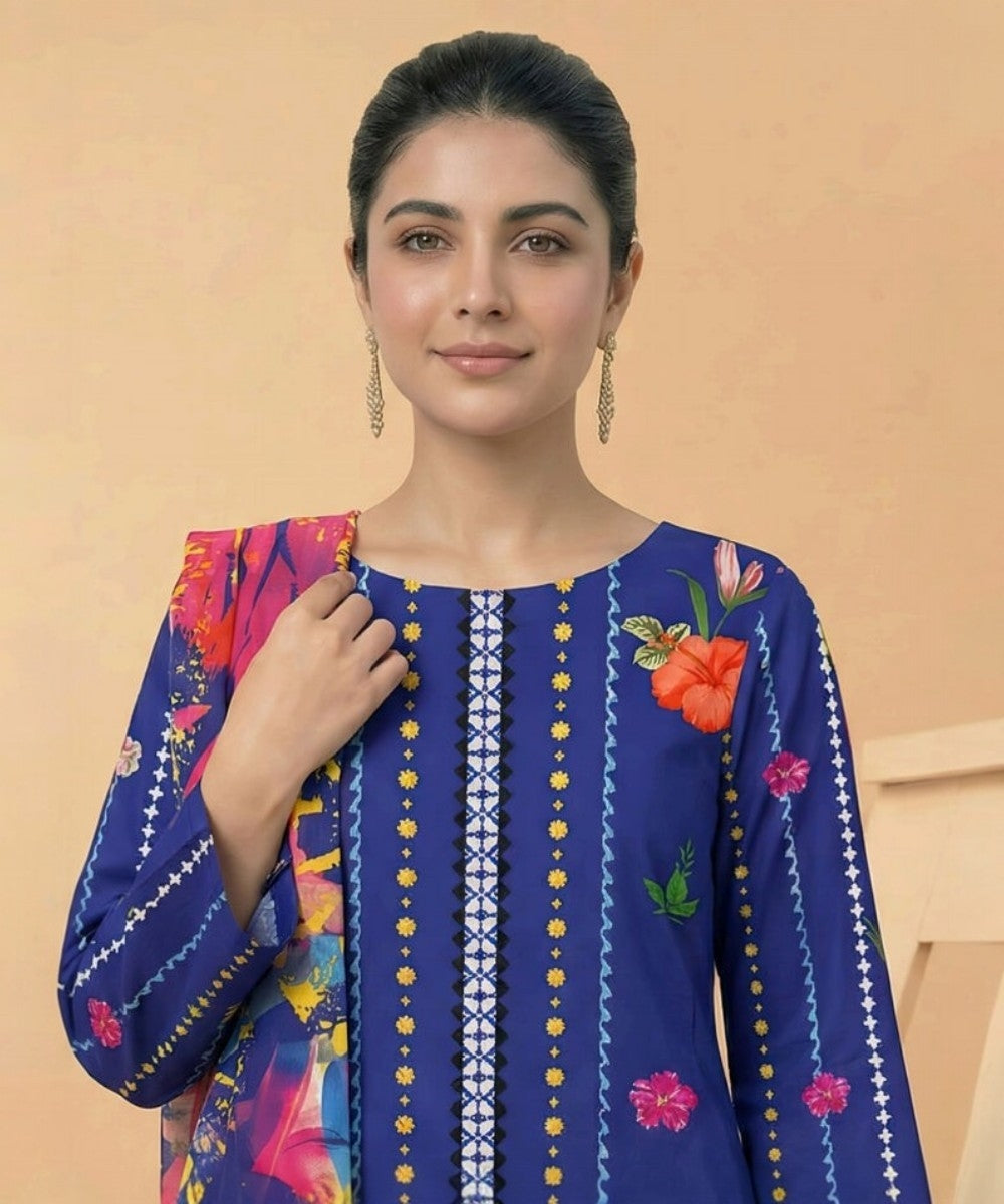 Motifz 3 Piece Printed Lawn – Elegant Blue Floral Suit