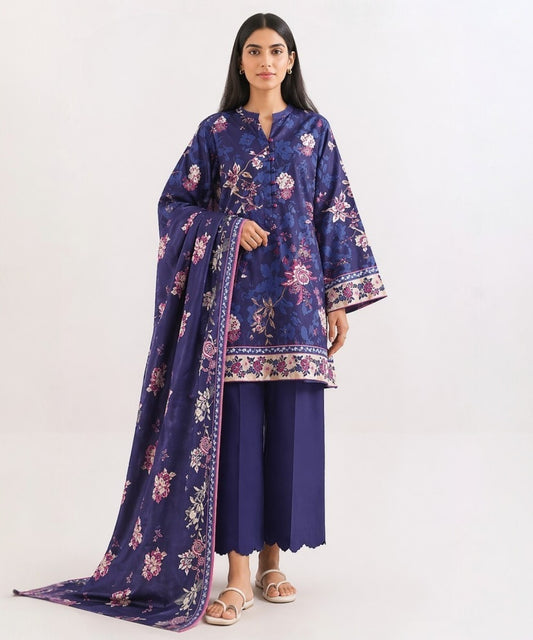 Saya Blue 3 Piece Printed Lawn Suit