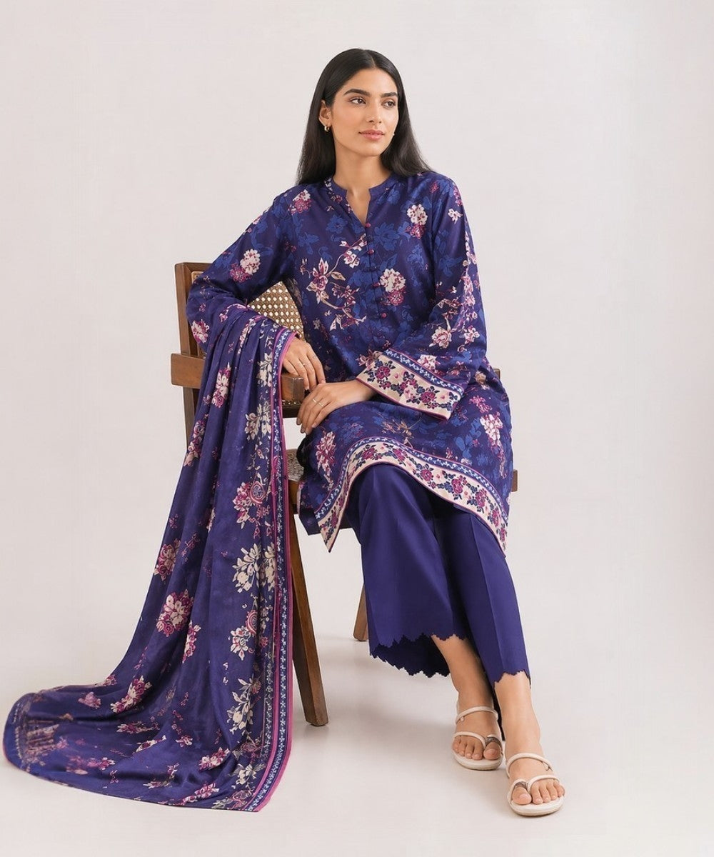 Saya Blue 3 Piece Printed Lawn Suit