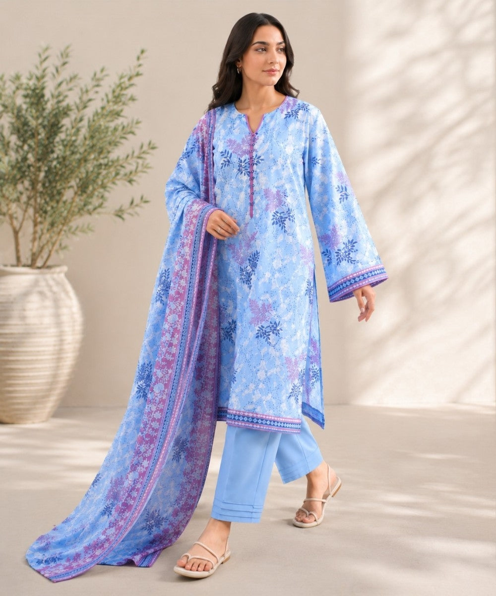 Saya Sky Blue 3 Piece Printed Lawn Suit