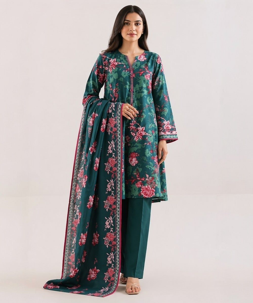 Saya Green 3 Piece Printed Lawn Suit