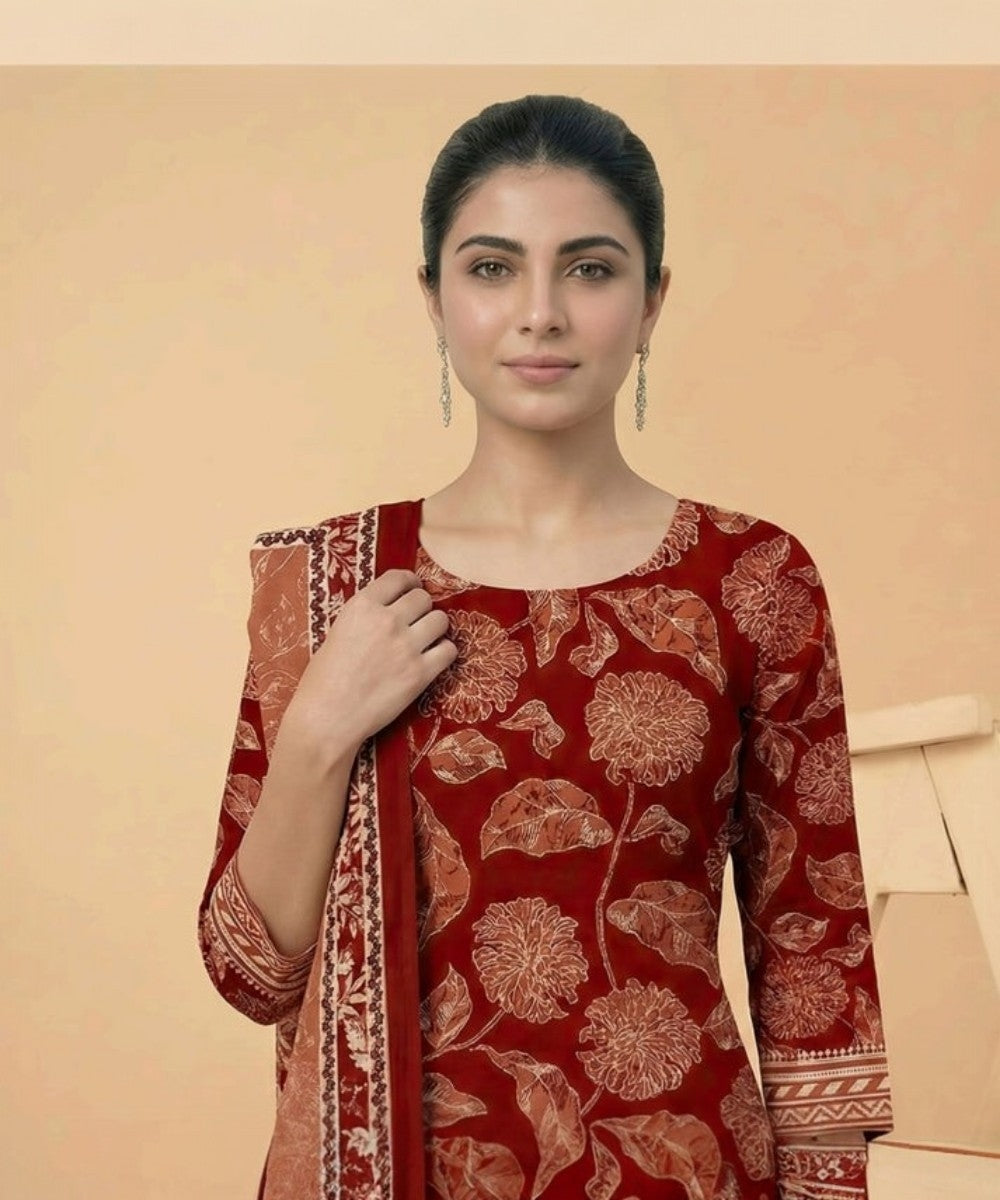 Motifz 3 Piece Printed Lawn – Elegant Red Floral Suit
