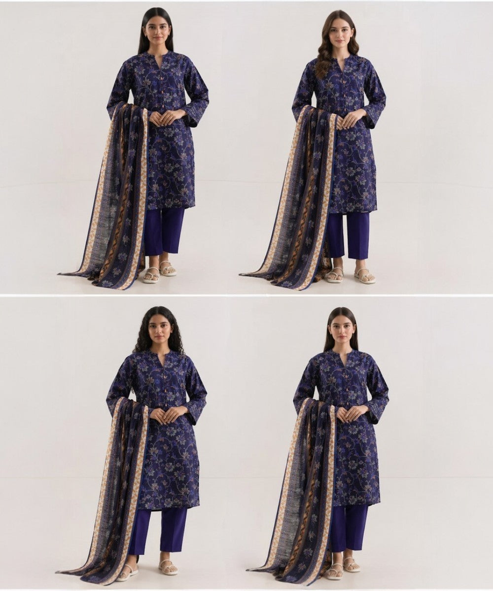 Saya Navy Blue 3 Piece Printed Lawn Suit