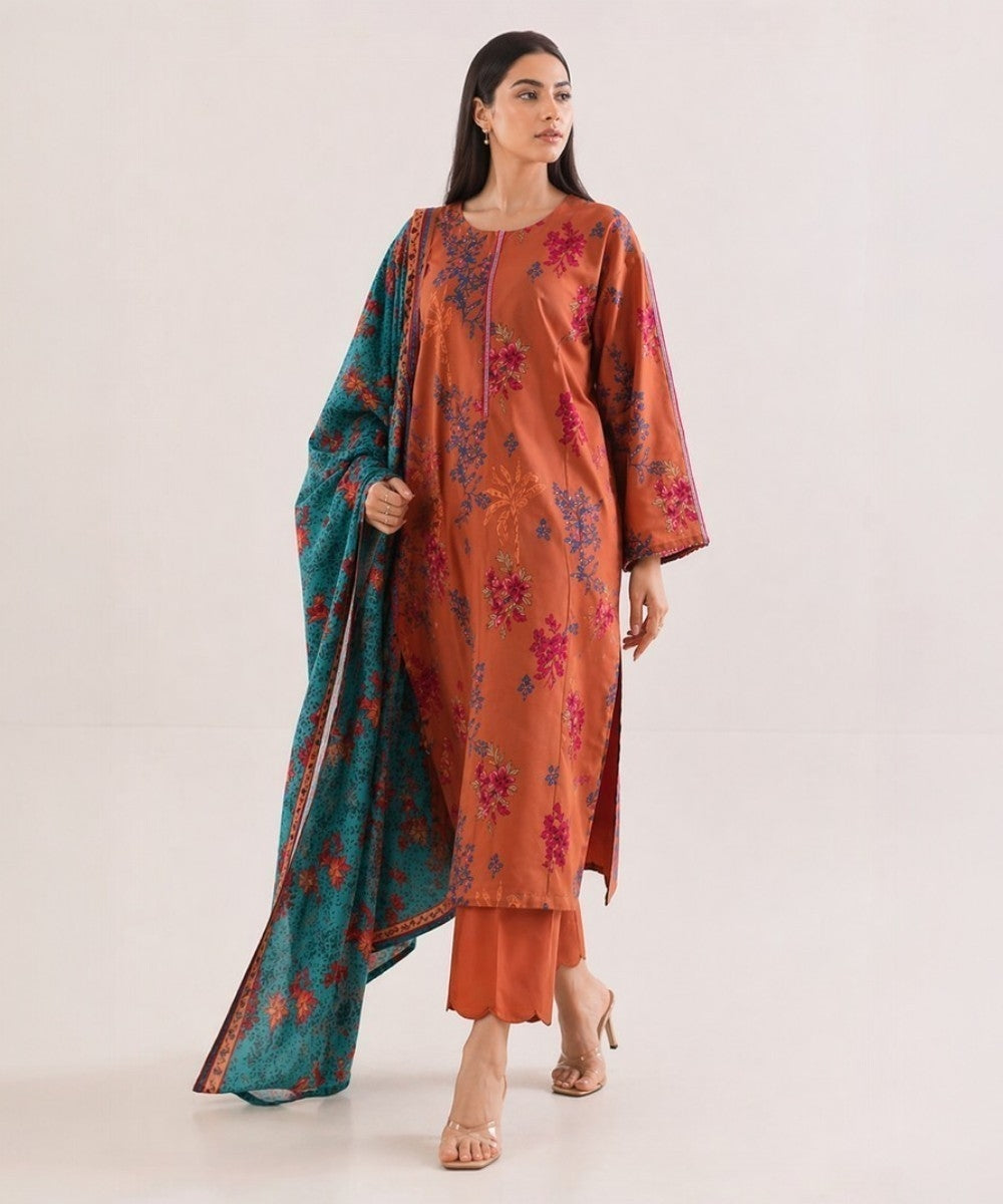 Saya Brown 3 Piece Printed Lawn Suit