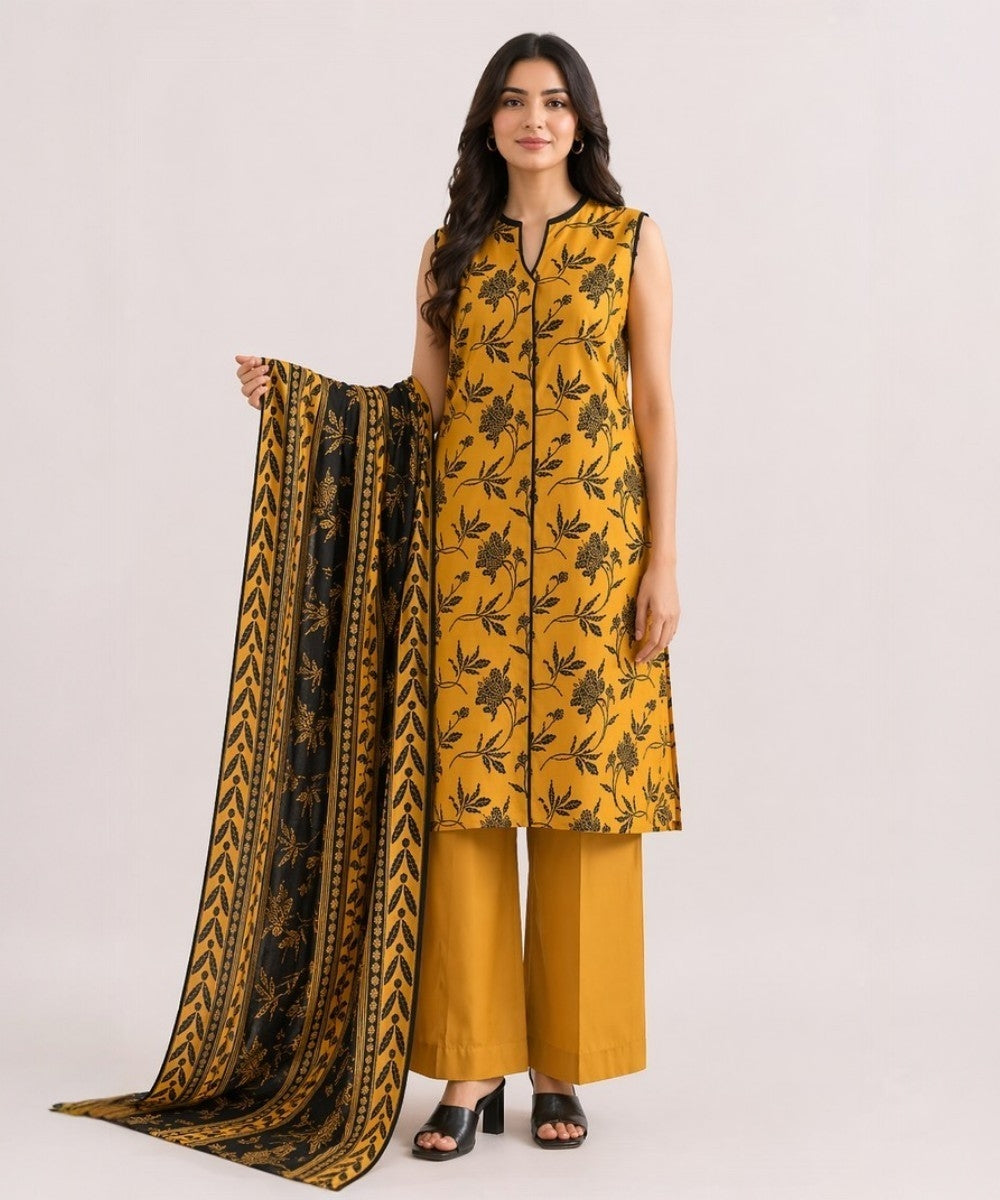 Saya Yellow 3 Piece Printed Lawn Suit