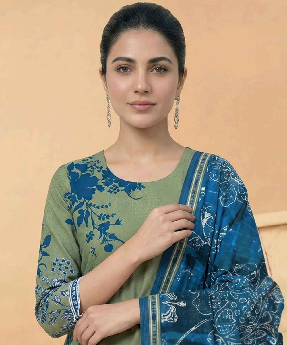 Motifz 3 Piece Printed Lawn – Elegant Green Floral Suit