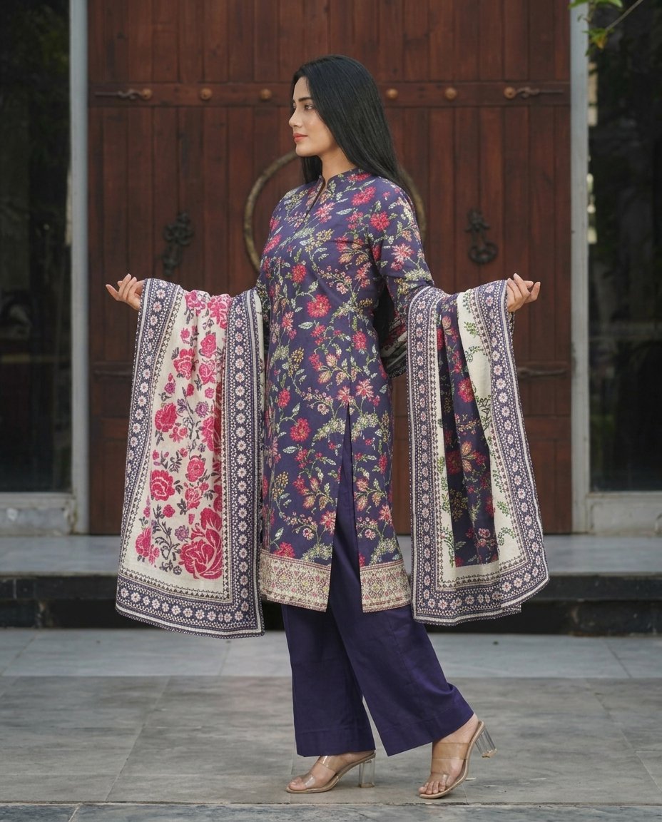 Zara Ali 3 Piece Unstitched Khaddar Suit – Winter Collection - Image 2