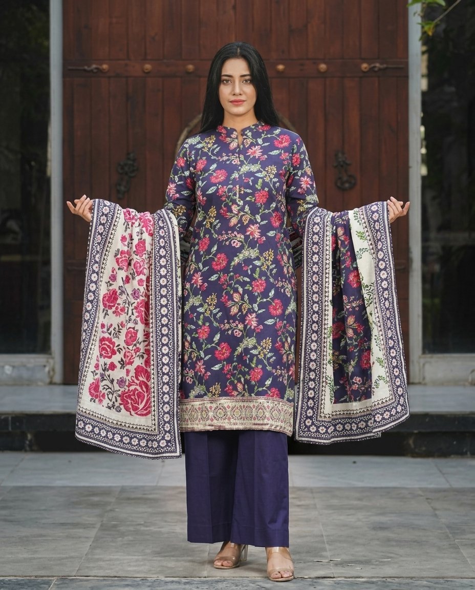 Zara Ali 3 Piece Unstitched Khaddar Suit – Winter Collection