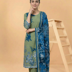 Motifz 3 Piece Printed Lawn – Elegant Green Floral Suit
