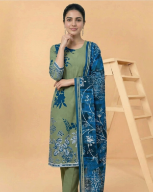 Motifz 3 Piece Printed Lawn – Elegant Green Floral Suit