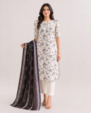 Saya White 3 Piece Printed Lawn Suit