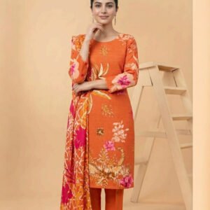 Motifz 3 Piece Printed Lawn – Elegant  Orange  Floral Suit
