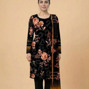 Motifz 3 Piece Printed Lawn – Elegant Black Floral Suit