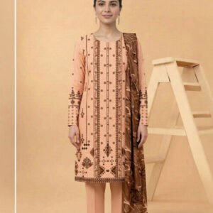 Motifz 3 Piece Printed Lawn – Elegant Beige Floral Suit