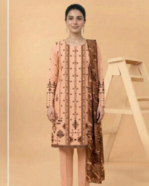 Motifz 3 Piece Printed Lawn – Elegant Beige Floral Suit