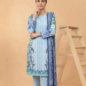 Motifz 3 Piece Printed Lawn – Elegant Sky Floral Suit