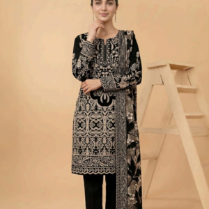 Motifz 3 Piece Printed Lawn – Elegant Black Floral Suit