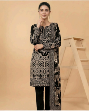 Motifz 3 Piece Printed Lawn – Elegant Black Floral Suit