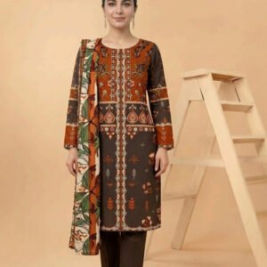 Motifz 3 Piece Printed Lawn – Elegant Brown Floral Suit