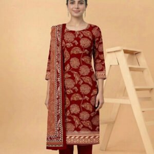 Motifz 3 Piece Printed Lawn – Elegant Red Floral Suit