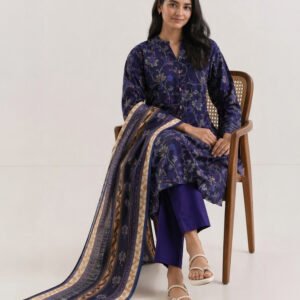 Saya Navy Blue 3 Piece Printed Lawn Suit