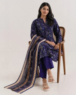 Saya Navy Blue 3 Piece Printed Lawn Suit