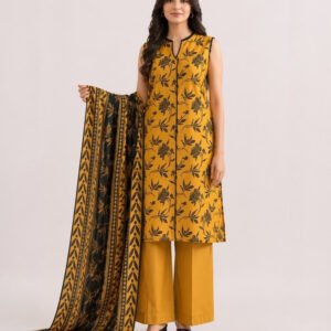 Saya Yellow 3 Piece Printed Lawn Suit