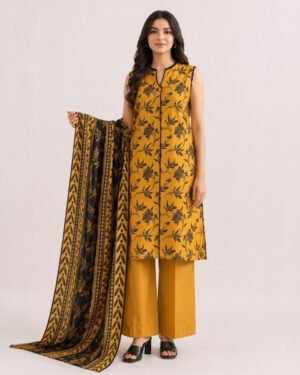 Saya Yellow 3 Piece Printed Lawn Suit