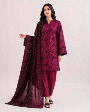 Saya Maroon 3 Piece Printed Lawn Suit